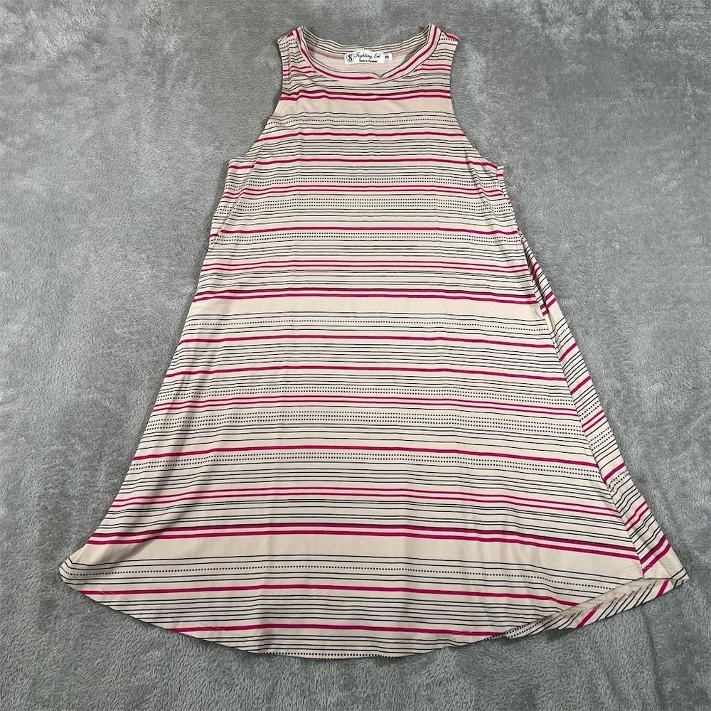 Fighting Eel Hawaii Dress Women's Striped Tank Small Knee Length Beige Red